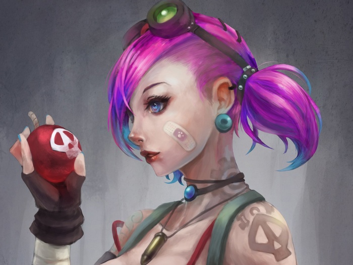 Jinx from League of Legends holding a bomb