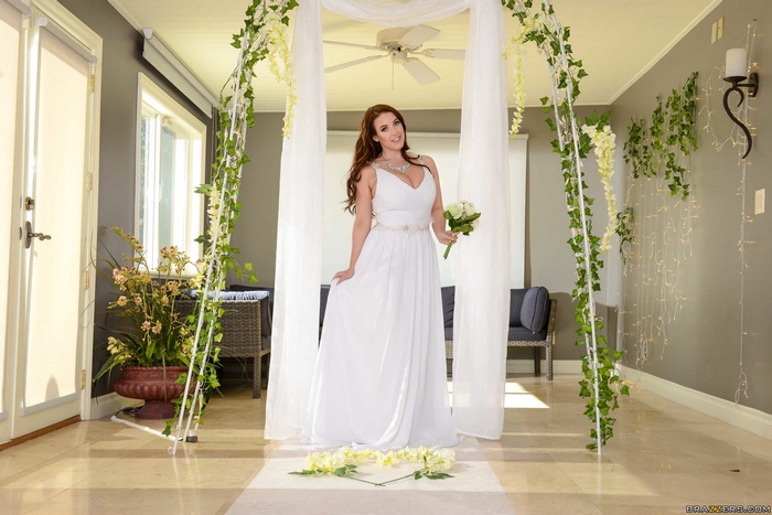 Angela White, women, wedding dress, smiling, model