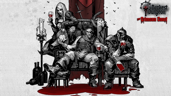 Darkest Dungeon The Crimson Court characters drinking wine