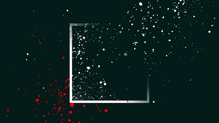 Abstract square with red and white paint splatters