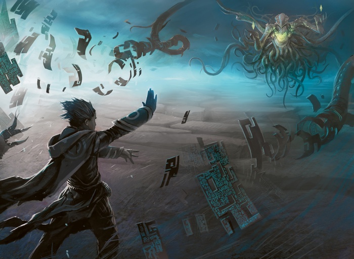 Gamer casting spell against Eldrazi in Magic: The Gathering