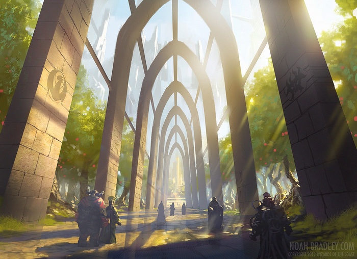 Magic: The Gathering pathway with stone arches and figures