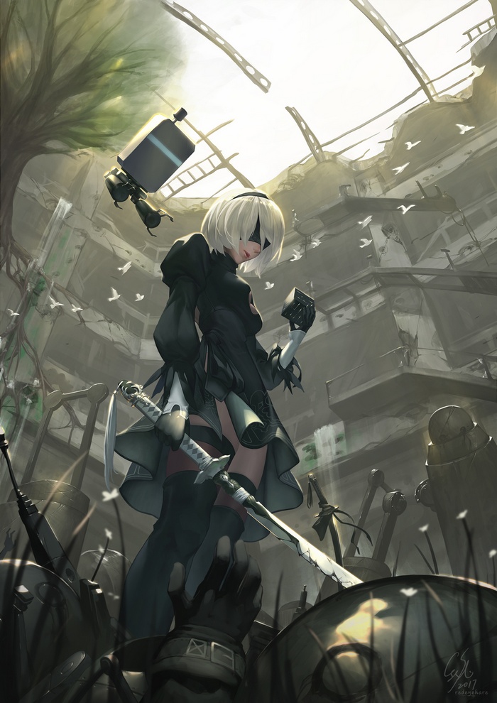 2B from NieR: Automata with Pod