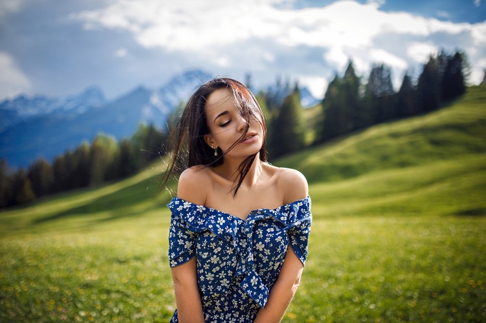 closed eyes, portrait, Denis Petrov, women outdoors, Angelina Petrova, women, depth of field
