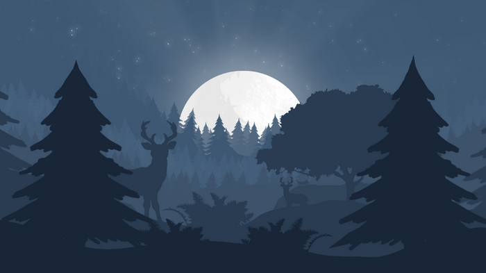 Minimalist night forest with moon and deer