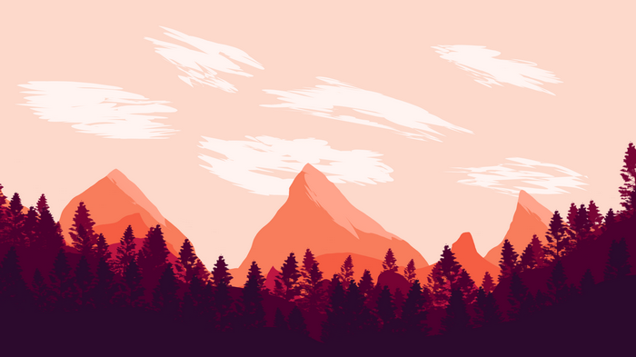 Minimalist mountain landscape with pine forest