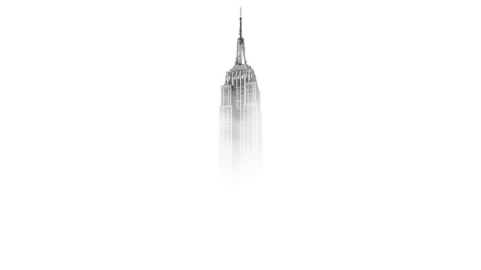 Empire State Building in mist, monochrome