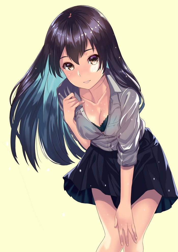 Anime girl in open shirt and skirt