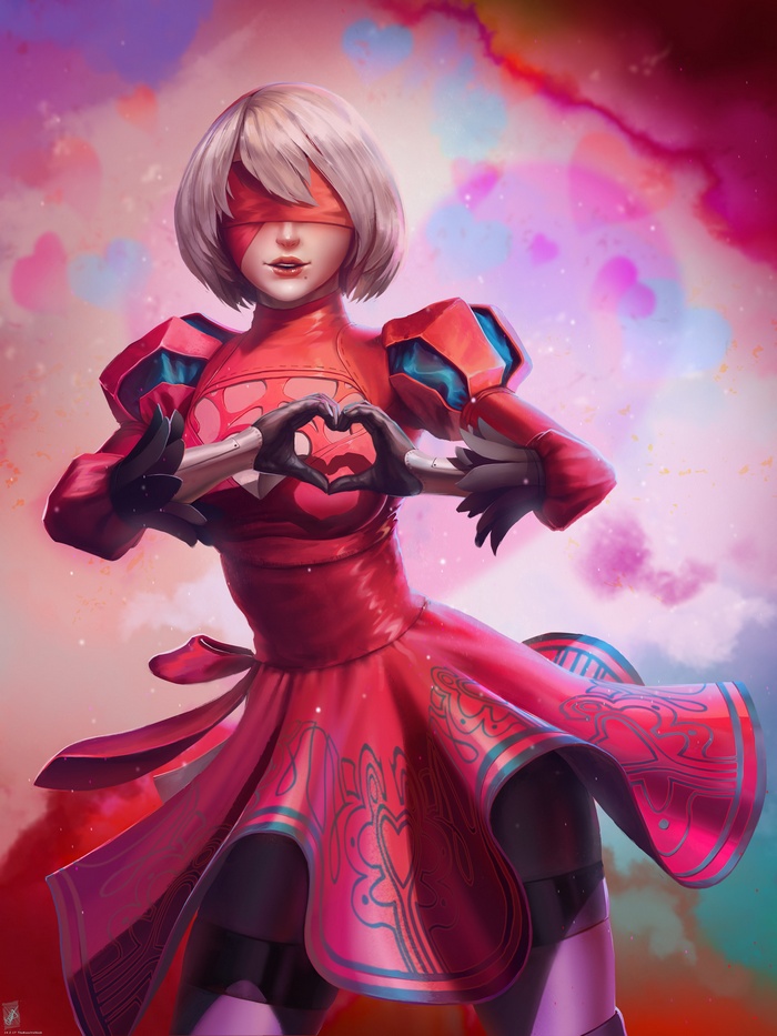 2B from Nier: Automata making a heart shape