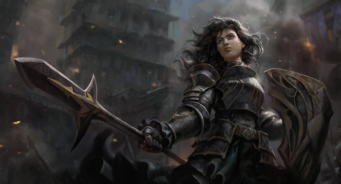 Warrior with spear and shield in fantasy art