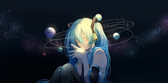 Hatsune Miku in Space with Planets