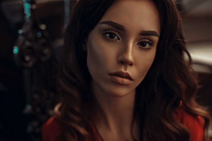 Portrait of a woman with brown eyes and dark hair