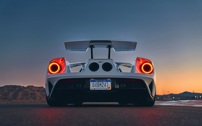 Ford GT car with rear wing and tail lights