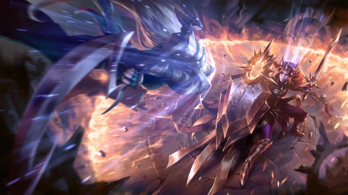 Diana and Leona from League of Legends fighting