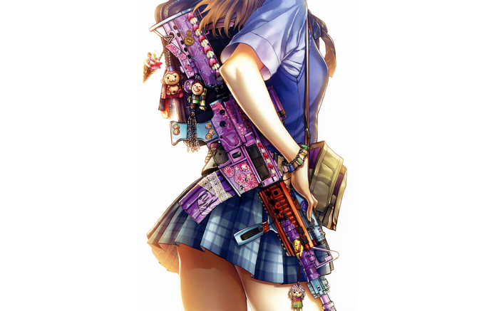 Anime schoolgirl with decorated assault rifle