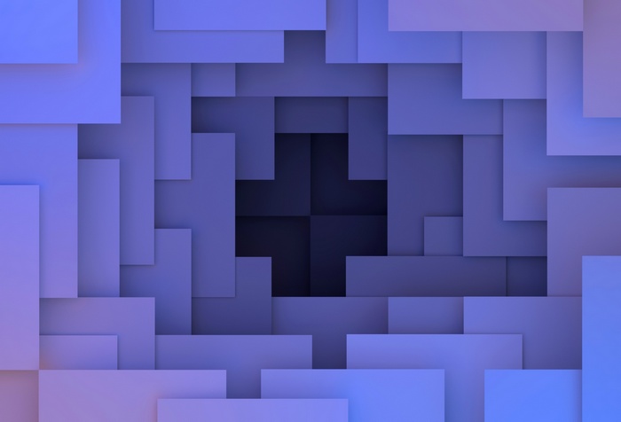Abstract 3D geometric render with layered rectangles