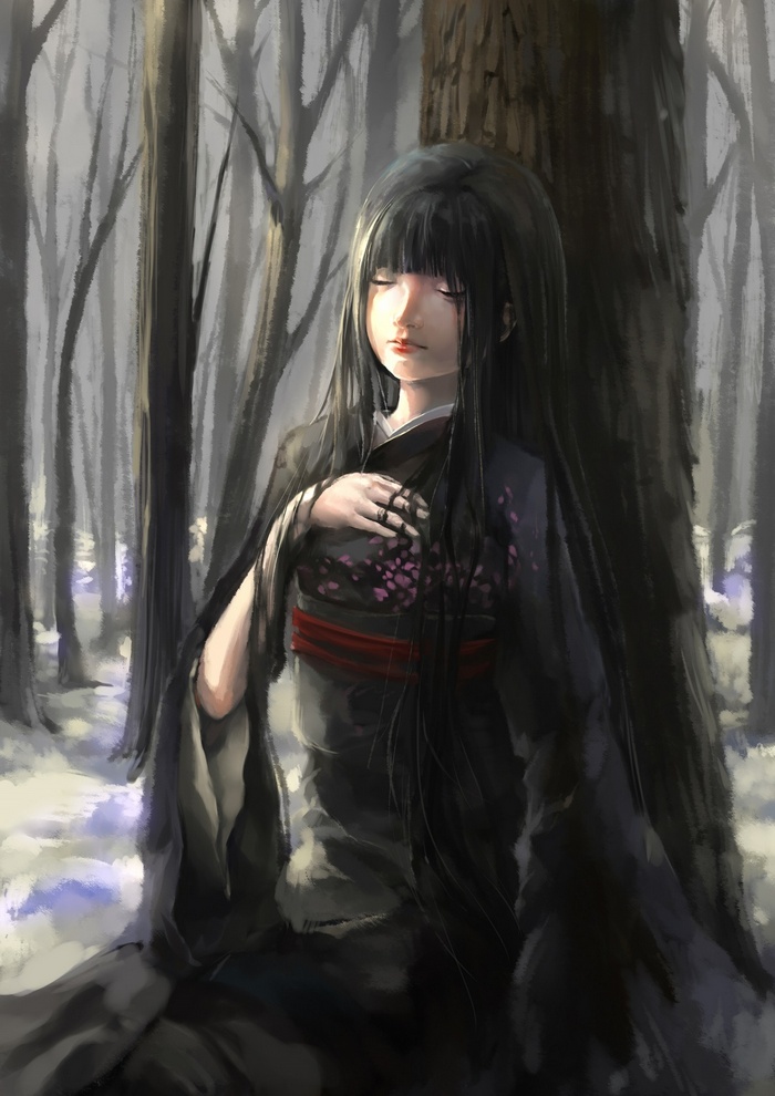 Enma Ai from Jigoku Shoujo in a forest