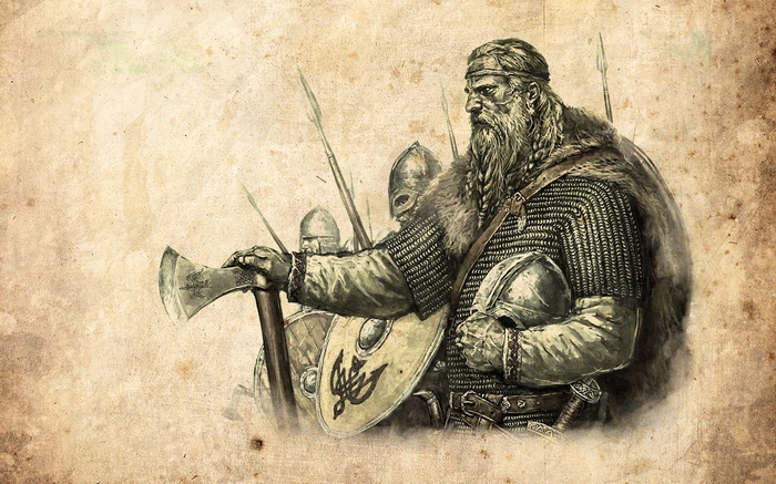 Axe, shield, Vikings, Mount and Blade, video games, artwork, helmet