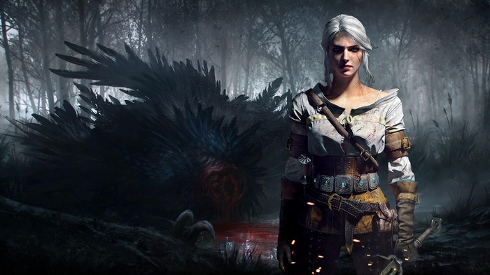 Ciri from The Witcher 3: Wild Hunt with a dead monster