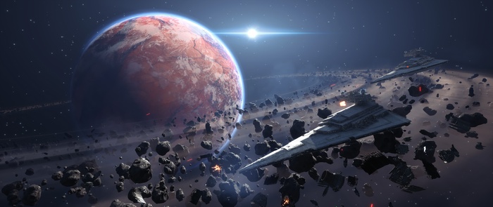 Star Wars Star Destroyers in Asteroid Field