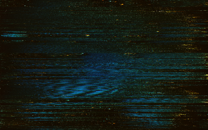 Abstract glitch art with horizontal lines and blue hues