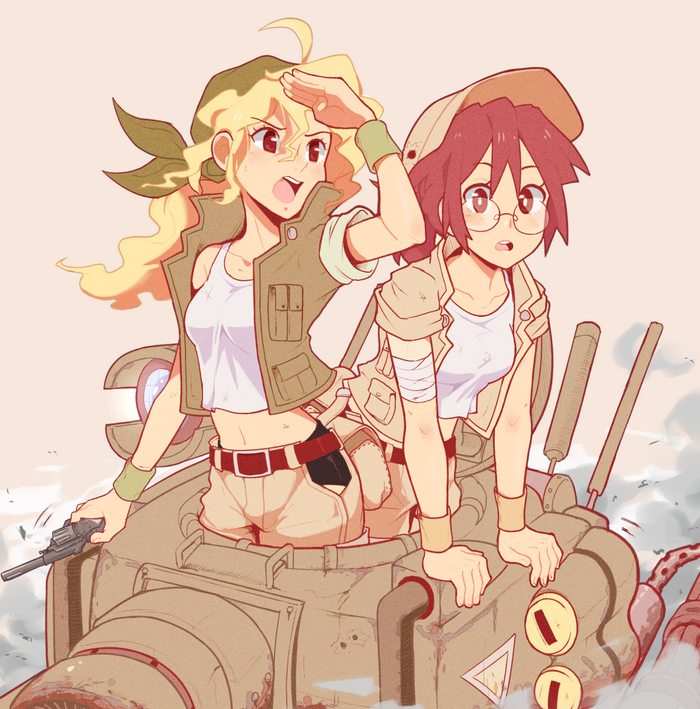 Eri Kasamoto and Fio Germi from Metal Slug on a tank