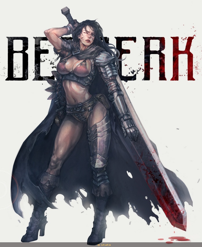 Guts from Berserk holding a bloody sword