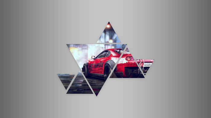 Red Need for Speed car with geometric overlay