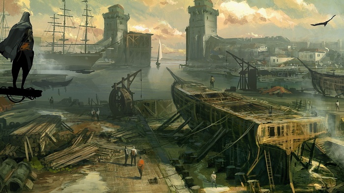 Assassin's Creed concept art of a shipyard