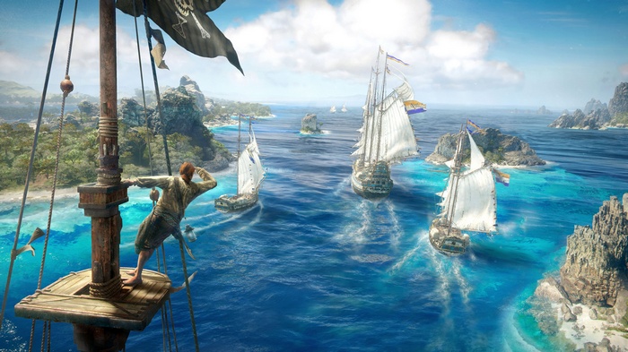 Pirates sailing in the Caribbean Sea