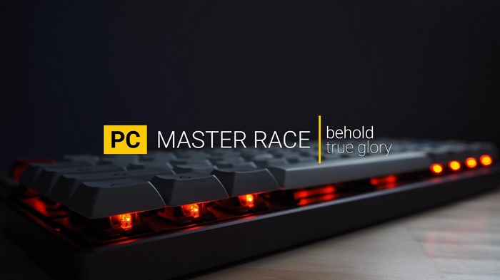 PC Master Race mechanical keyboard with red backlighting