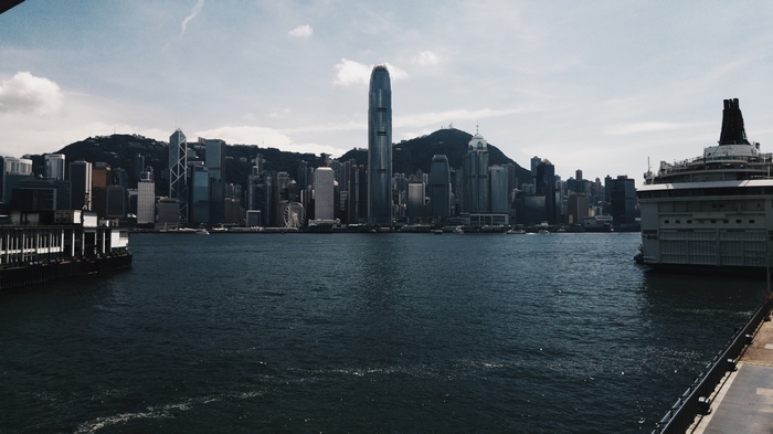 Hong Kong skyline with a cruise ship