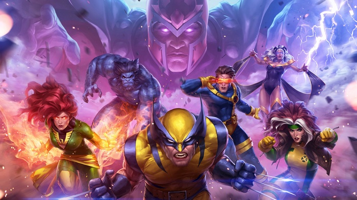 X-Men characters including Wolverine, Cyclops, Jean Grey, Beast, Storm, Rogue, and Magneto