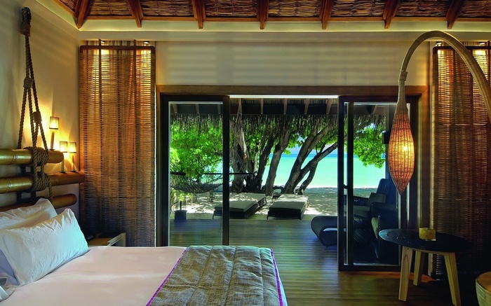 Bedroom with beach view in Bora Bora resort