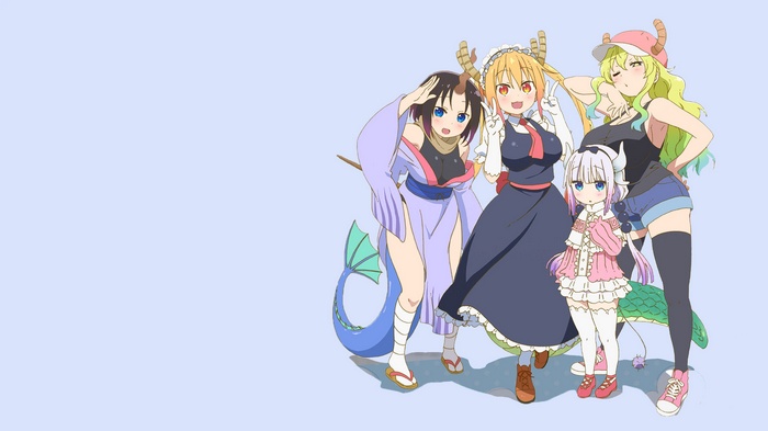 Tohru (Kobayashi-san Chi no Maid Dragon), Kanna Kamui (Kobayashi-san Chi no Maid Dragon), Kobayashi-san Chi no Maid Dragon, thigh-highs, Elma Jouii (Kobayashi-San Chi no Maid Dragon), anime girls, Lucoa (Kobayashi-san Chi no Maid Dragon)
