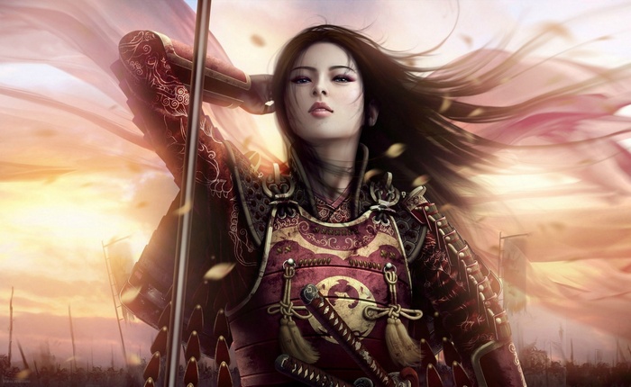 Fantasy art of a female samurai warrior