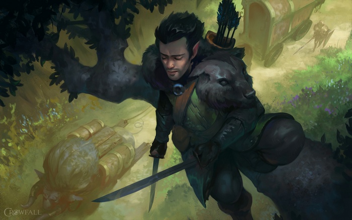 Elf archer with bear cloak and sword