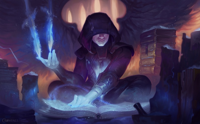 Angel casting magic from a book