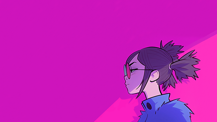 Noodle from Gorillaz with pink background