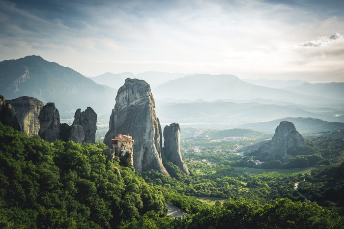 Meteora Greece landscape with rock monasteries