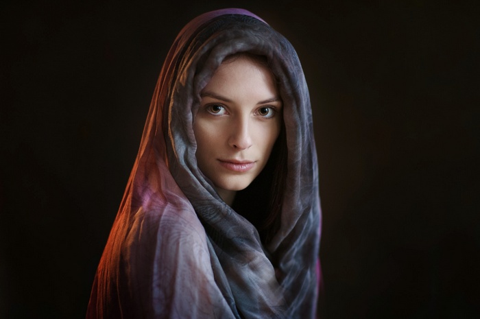 Portrait of a woman wearing a headscarf