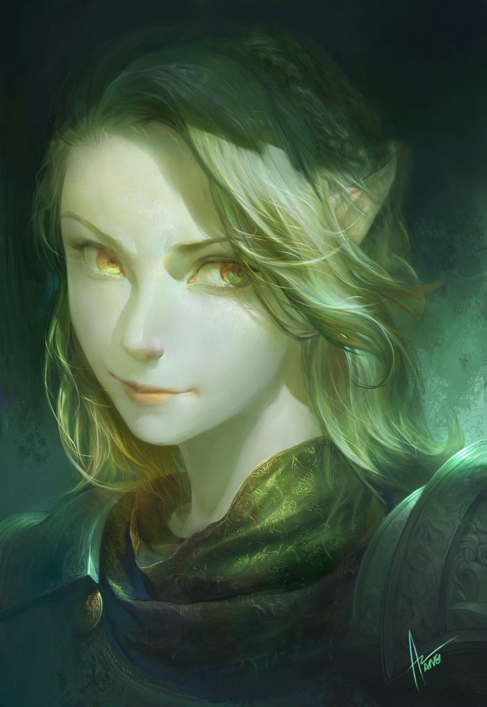 Portrait of an elf with glowing eyes