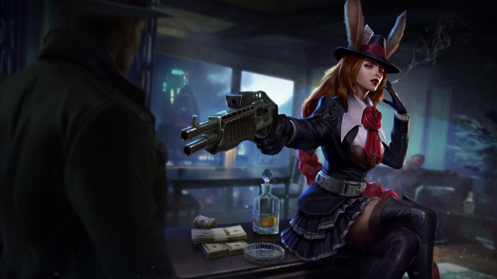 Gwen from Vainglory holding a gun