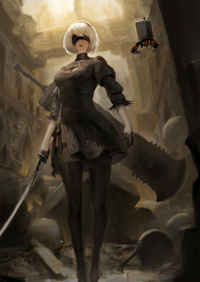2B from Nier: Automata with a sword