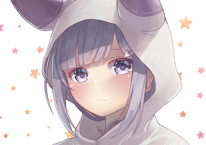 Emilia from Re:Zero wearing a hooded outfit
