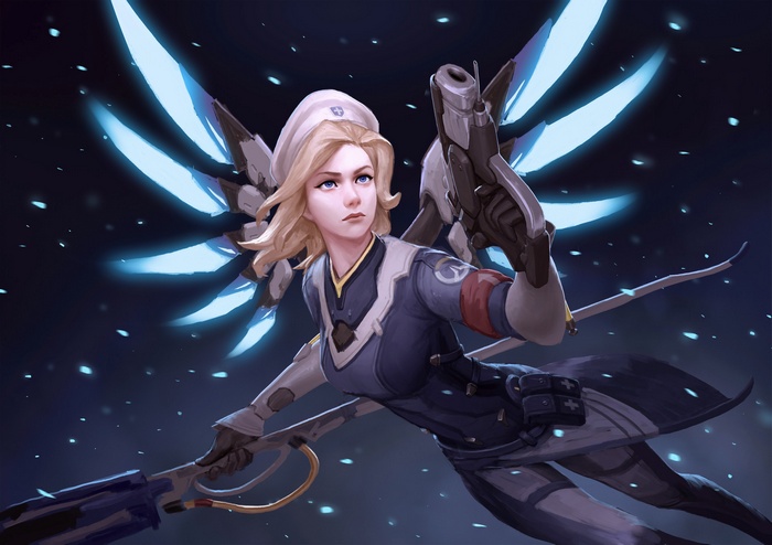 Mercy from Overwatch with glowing wings