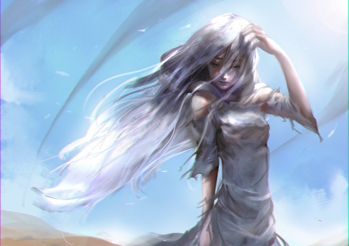 Fantasy art of a woman with white hair