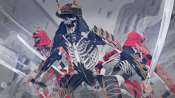 Skeleton samurai warriors with katanas