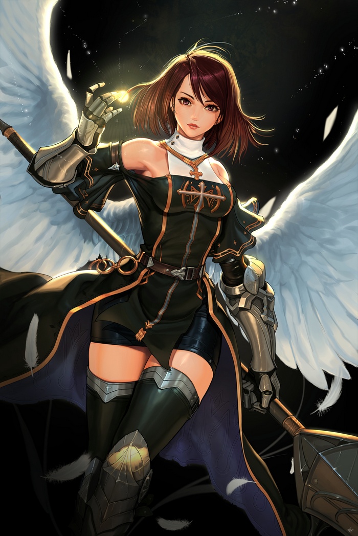 Angel warrior holding a glowing orb