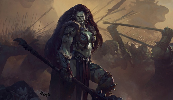 Orc warrior with a weapon in a battle